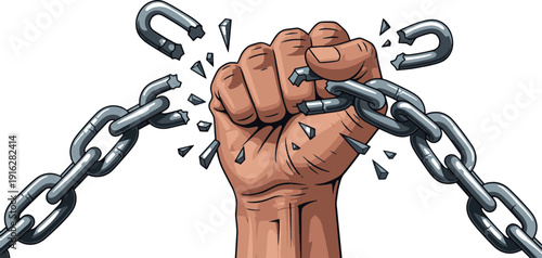 A powerful fist breaking through thick metal