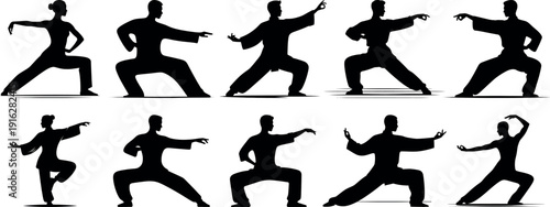 Tai Chi and Martial Arts Poses Silhouettes Collection