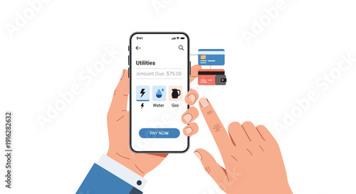 Smartphone utility bill payment illustration showing modern financial actions