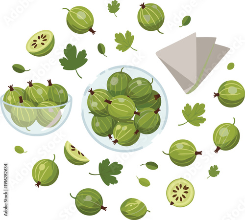 Green Olive Composition with Leaves and Oil Mediterranean Organic Food Ingredient Healthy Snack Vector Illustration Collection