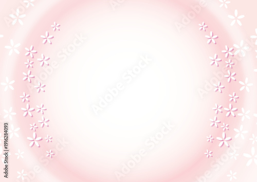 淡い背景に桜をあしらったフレームデザイン（ベクター ピンク春 桜 植物 あしらい）：01桜フレーム_ピンク_横