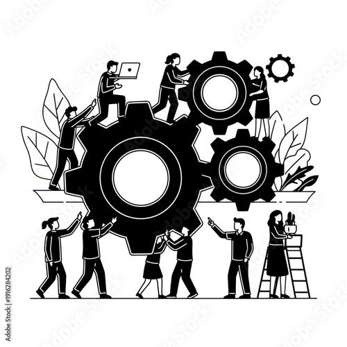 Teamwork and Collaboration with Gears Illustration.