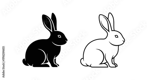 Black and white rabbit vector illustration, minimalist rabbit cartoon design Vector