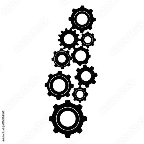 Black Gears Mechanism Parts Illustration.