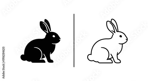 Black and white rabbit illustration, minimalist rabbit drawing, simple rabbit sketch Vector