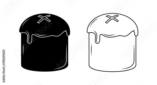 Chocolate cake with white frosting and an x on top, black and white illustration Vector