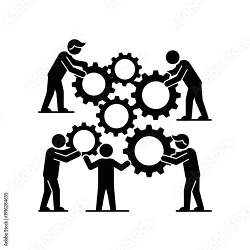 People Assembling Gears Teamwork Illustration.