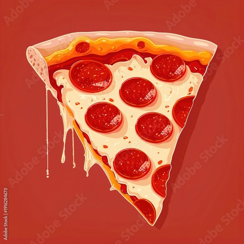 A vector icon of a perfectly round pepperoni pizza slice with melted cheese and crisp edges, centered on a solid background.