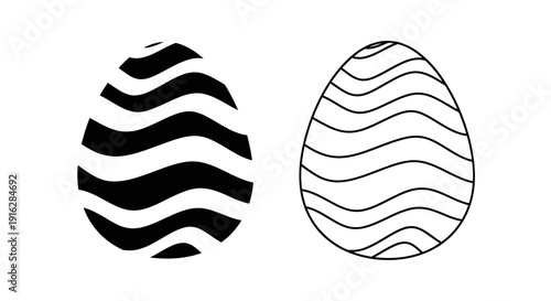 Minimalist black and white egg design with wavy lines Vector