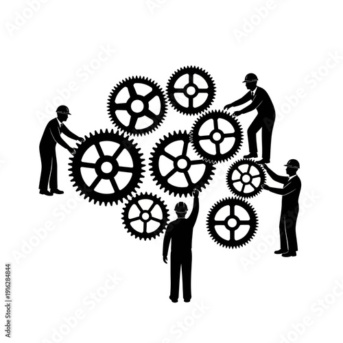 Men Working Together on Large Gears Mechanism.