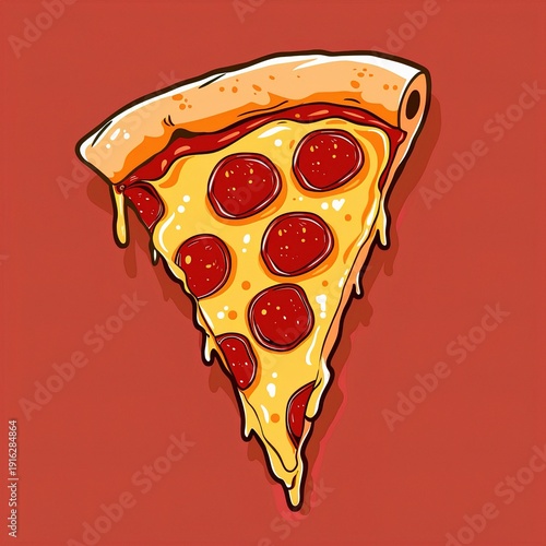 A vector icon of a perfectly round pepperoni pizza slice with melted cheese and crisp edges, centered on a solid background.