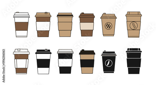 Takeaway Coffee Cup Icon Set – Disposable Coffee & Hot Drink Vector Collection