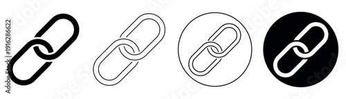 Four modern black and white chain link icons symbolizing website hyperlink connection and digital interface symbol