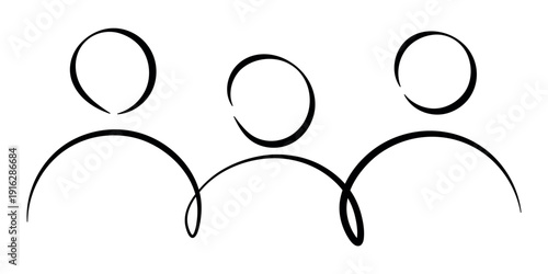 Minimalist black line art illustration representing three interconnected people symbolizing teamwork and community spirit