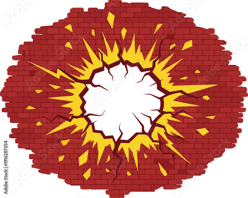 Explosion illustration of a red mosaic circle with a white center