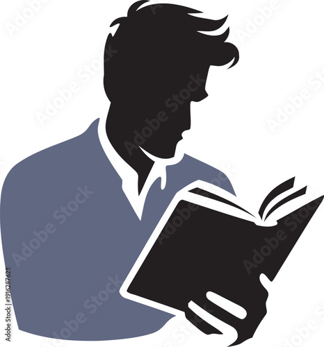 A man in a thoughtful pose reading a book, conveying a sense of intellectual pursuit and relaxation.