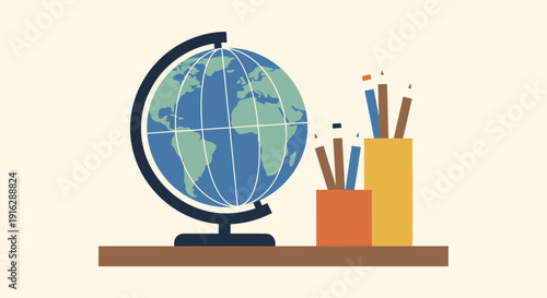 Globe and Pencils on Shelf - Education Concept