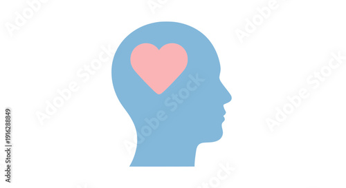 Head Silhouette with Pink Heart Symbol Inside - Mental Health Concept