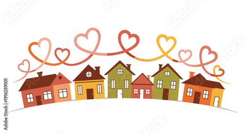 Cozy Neighborhood with Hearts Garland