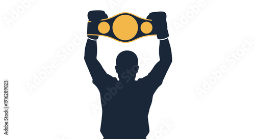 Boxer Silhouette Holding Championship Belt, Victory Celebration