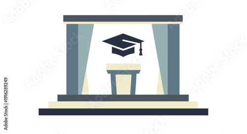 Graduation podium with mortarboard cap on stage