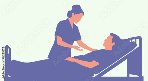 Nurse Caring for Patient in Hospital Bed Illustration