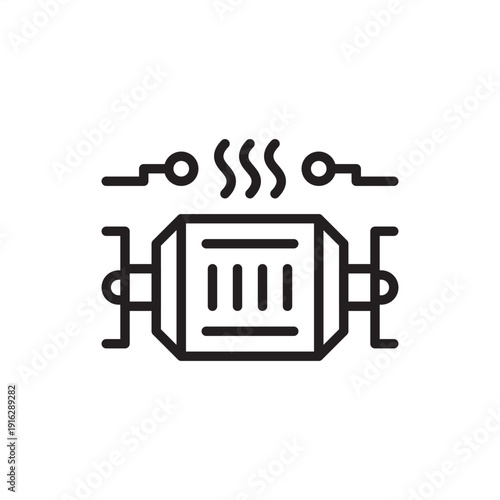 Catalytic tracker icon. Automotive emission control, representing catalytic converter hardware, redox reaction filtering, exhaust gas purification, and sustainable internal combustion engineering.