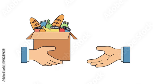 Hand Giving Grocery Box, Food Delivery Service, Online Shopping