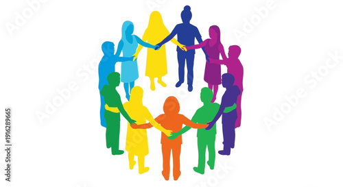 Diverse people holding hands in a circle, unity concept
