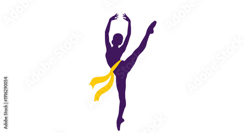 Ballet Dancer Silhouette with Yellow Ribbon