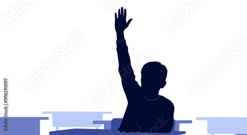 Student Raising Hand in Classroom Silhouette