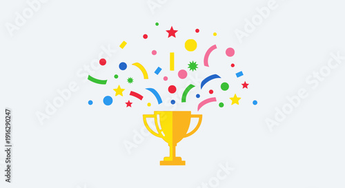 Golden Trophy with Colorful Confetti Explosion