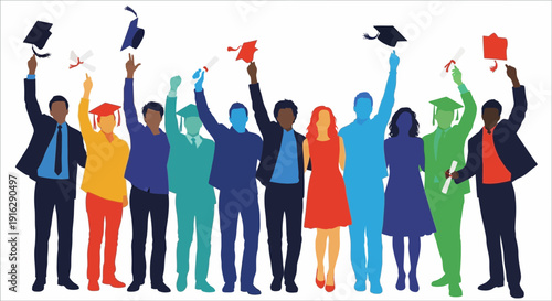 Diverse Graduates Celebrate Graduation with Caps and Diplomas