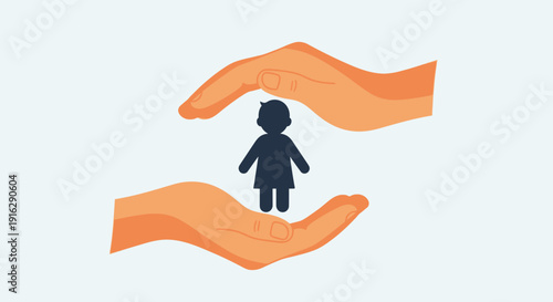 Child Safety Icon: Hands Protecting Silhouette of a Child