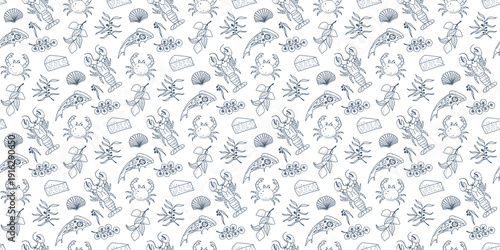 Summer picnic pattern with lemons, limoncello, fruits and Italian food elements, perfect for coastal and vacation designs.