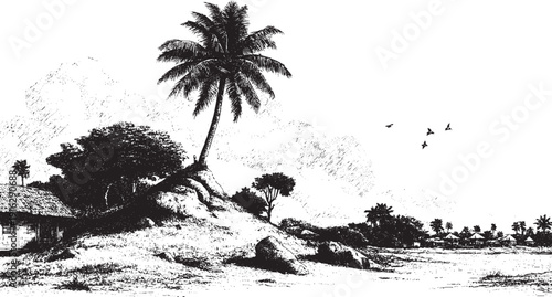 Vector illustration of palm trees on the Maldives coast