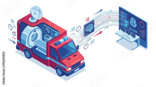 Isometric Cloud Security and Email Automation: Robotic Arms Filtering Data on Conveyor Belt