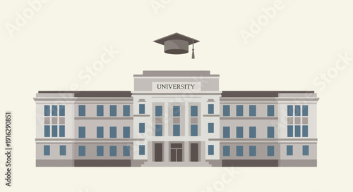 University Building Facade with Graduation Cap Icon