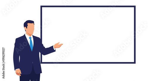 Businessman presenting near blank whiteboard