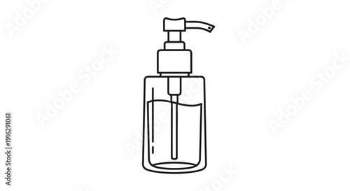 Minimalist Line Art Icon of a Pump Bottle Dispenser with Liquid