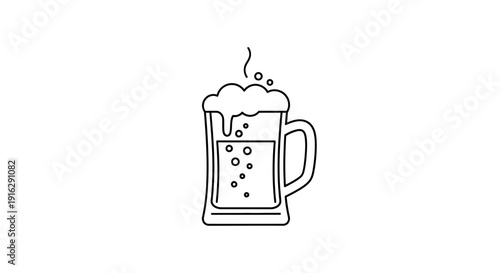 Minimalist Line Art of a Frothy Beer Mug with Bubbles and Steam