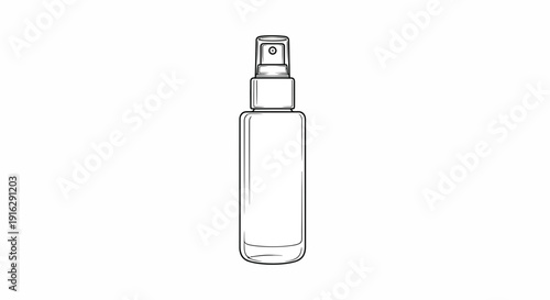 Minimalist Line Art of a Spray Bottle, Isolated on White Background