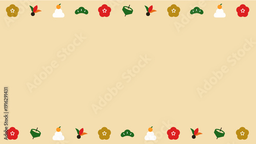 季節のモチーフ上下イラスト　カラー背景　年末年始