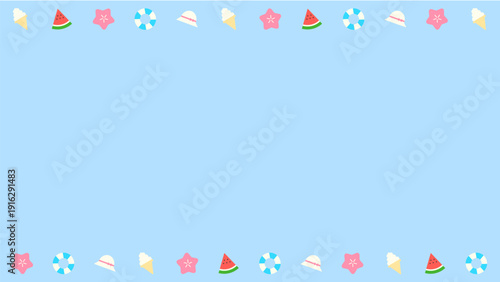 季節のモチーフ上下イラスト　カラー背景　夏