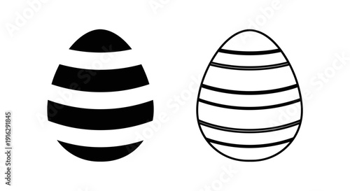 Two striped eggs illustration, vector design, black and white, minimalist art Vector