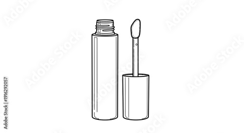 Lip Gloss Bottle and Applicator - Line Art Drawing