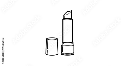 Lip balm stick with cap open, simple line drawing, isolated on white background