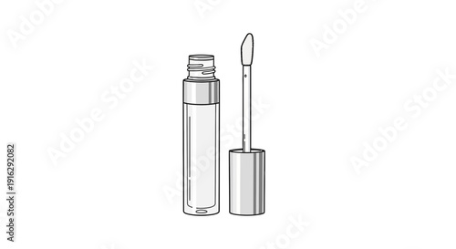 Lip Gloss Tube and Wand, Clear Liquid Makeup Container, Beauty Product Illustration