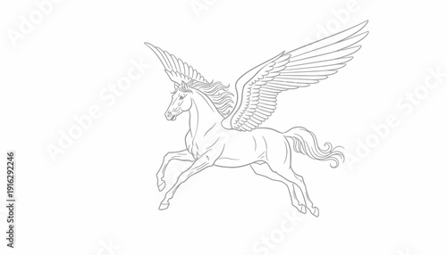 Majestic Pegasus Flying Horse Line Art Illustration