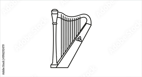 Irish Harp Silhouette, Celtic Trinity Knot Symbol, Musical Instrument Icon, Vector Illustration